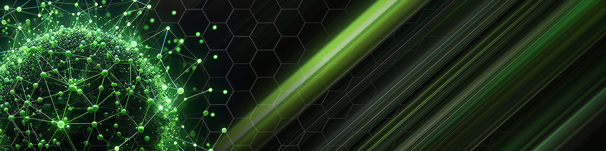 3D rendering of green molecule on black background